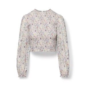 Aritzia Wilfred Tempest Blouse Ruched Long Sleeve Cropped Ditsy Floral Large